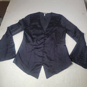 Joie Black Elegant Button-Front Satin Blouse With Bell Sleeves Size XS